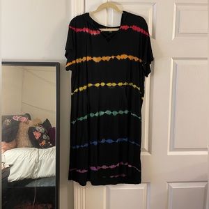 Plus Size Livi by Lane Bryant Hooded Rainbow Stripe Hooded T-Shirt Dress 18/20